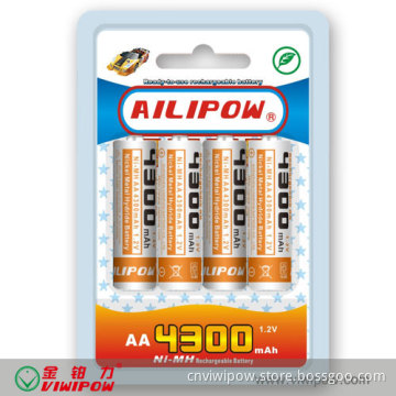 Big Capacity Low Internal Resistance Rechargeable 1.2V 4300mAh AA Ni-CD Battery (VIP-AA-4300)